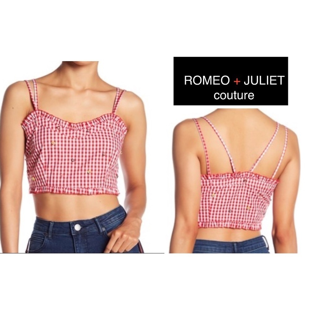 Romeo & Juliet Couture Red Gingham Embellished Crop Top Size Small